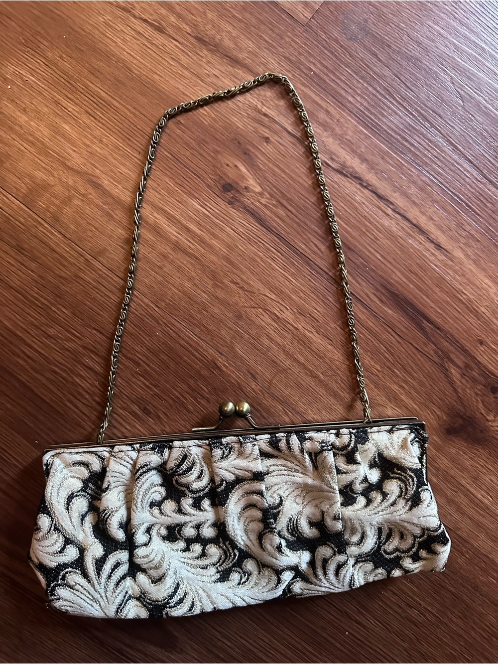 Black and Ivory Evening Clutch with Chain